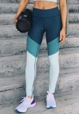 Outdoor Voices Teal Green Colorblock Leggings Women's Small Gorpcore Outdoor Gym